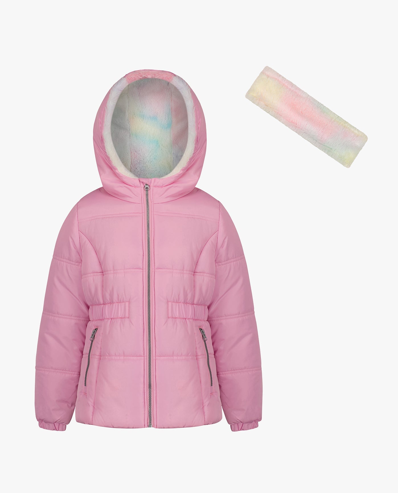 MAIN IMAGE OF GIRLS ZIP-FRONT HOODED MID CINCH PUFFER | LIGHT PINK