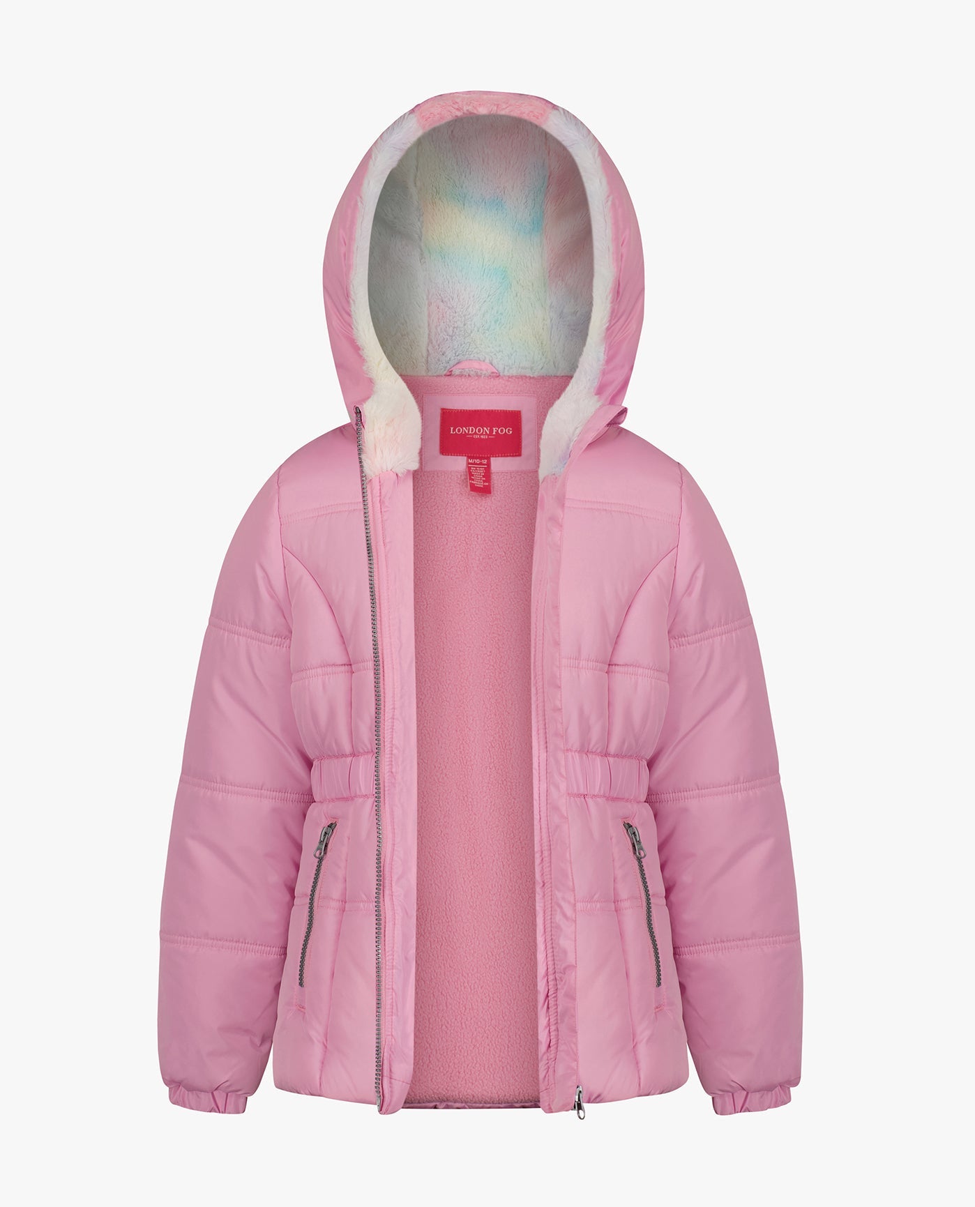 MAIN IMAGE OF GIRLS ZIP-FRONT HOODED MID CINCH PUFFER | LIGHT PINK