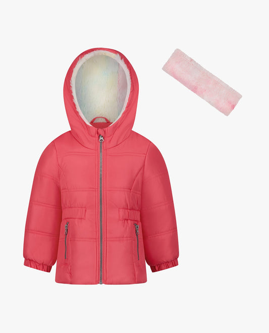 MAIN IMAGE OF BIG GIRLS ZIP-FRONT HOODED MID CINCH PUFFER | FUCHSIA