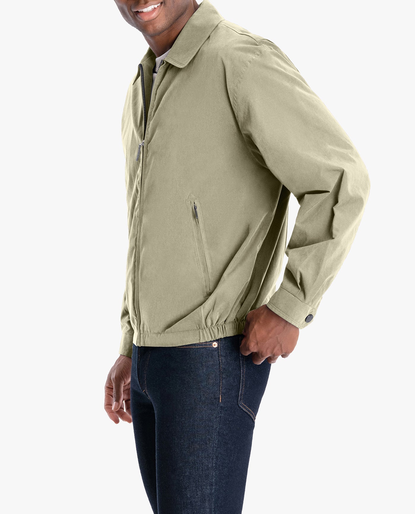 BACK OF LIGHT WEIGHT ZIP FRONT GOLF JACKET | CEMENT
