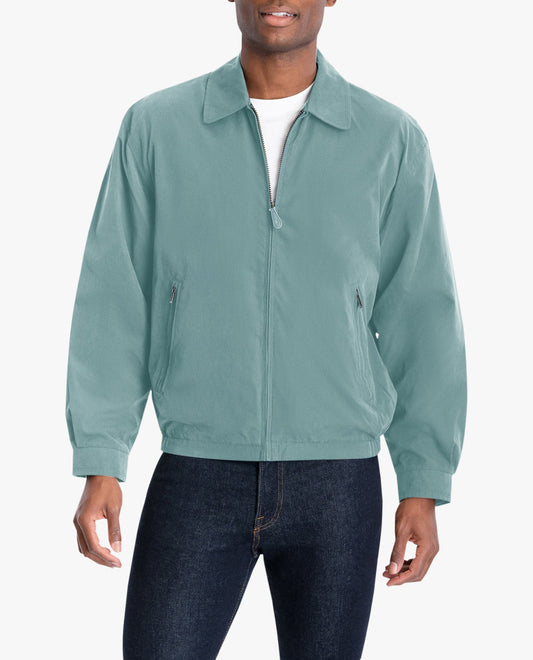 FRONT VIEW OF LIGHT WEIGHT ZIP FRONT GOLF JACKET | HK LIGHT BLUE