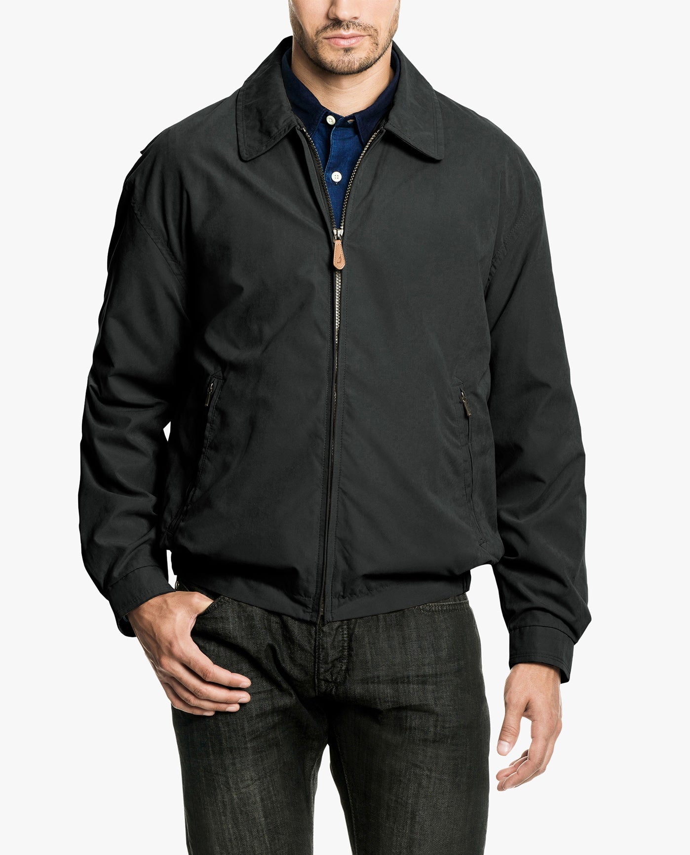 FRONT VIEW OF TALL LIGHT WEIGHT ZIP FRONT GOLF JACKET | IRON