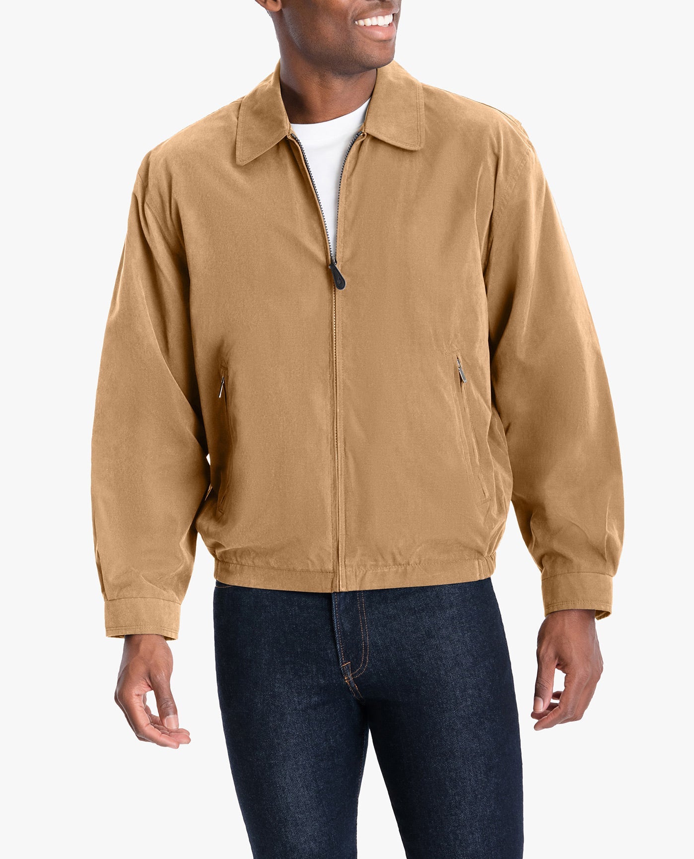 ALT VIEW OF TALL LIGHT WEIGHT ZIP FRONT GOLF JACKET | CAMEL