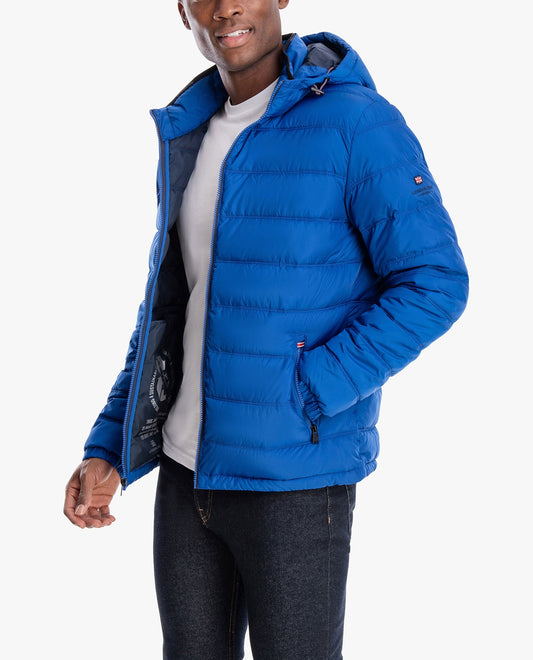 FRONT VIEW OF PLAINFIELD HOODED PUFFER JACKET | ROYAL BLUE