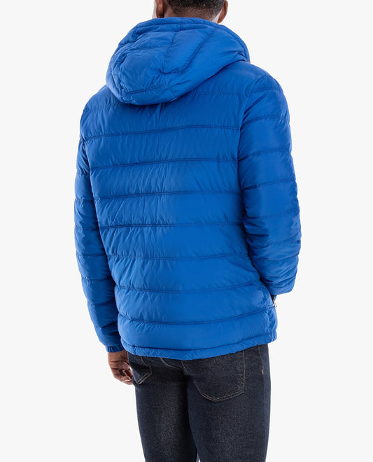 BACK VIEW OF PLAINFIELD HOODED PUFFER JACKET | ROYAL BLUE