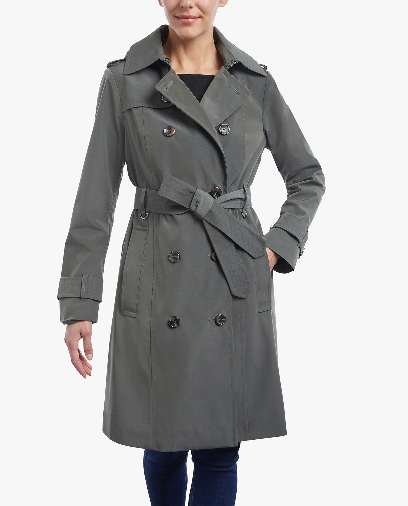 Double Breasted Button Front Trench with Belt | Trench Coat
