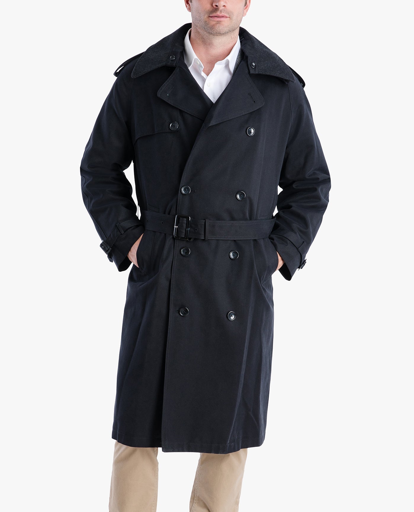 ALT VIEW OF CLASSIC DOUBLE BREASTED TRENCH COAT | BLACK