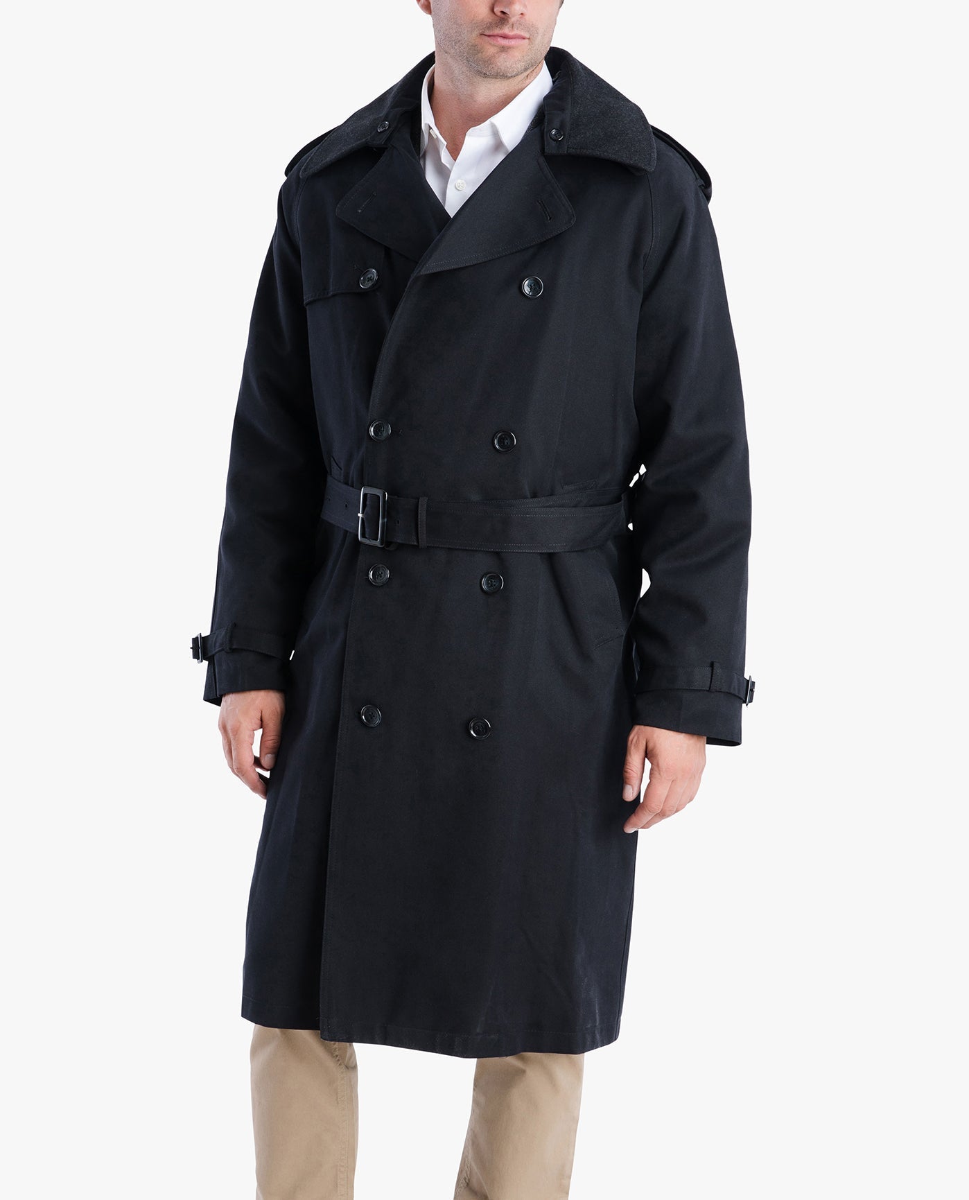 ANOTHER VIEW OF CLASSIC DOUBLE BREASTED TRENCH COAT | BLACK