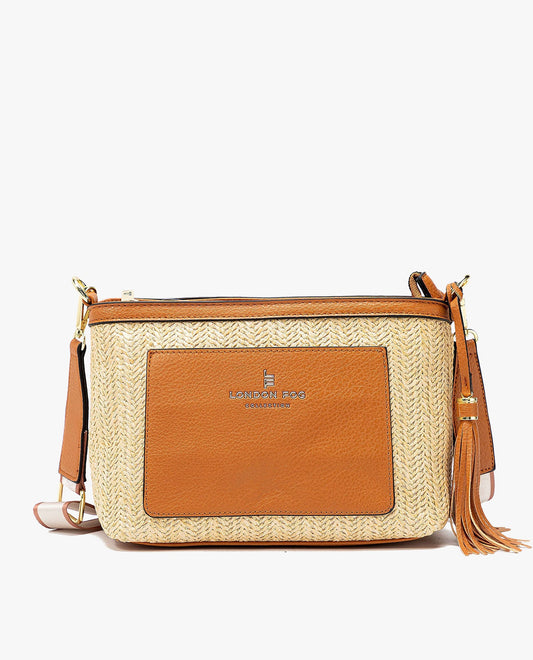 FRONT OF SHEILA STRAW CROSSBODY | COGNAC