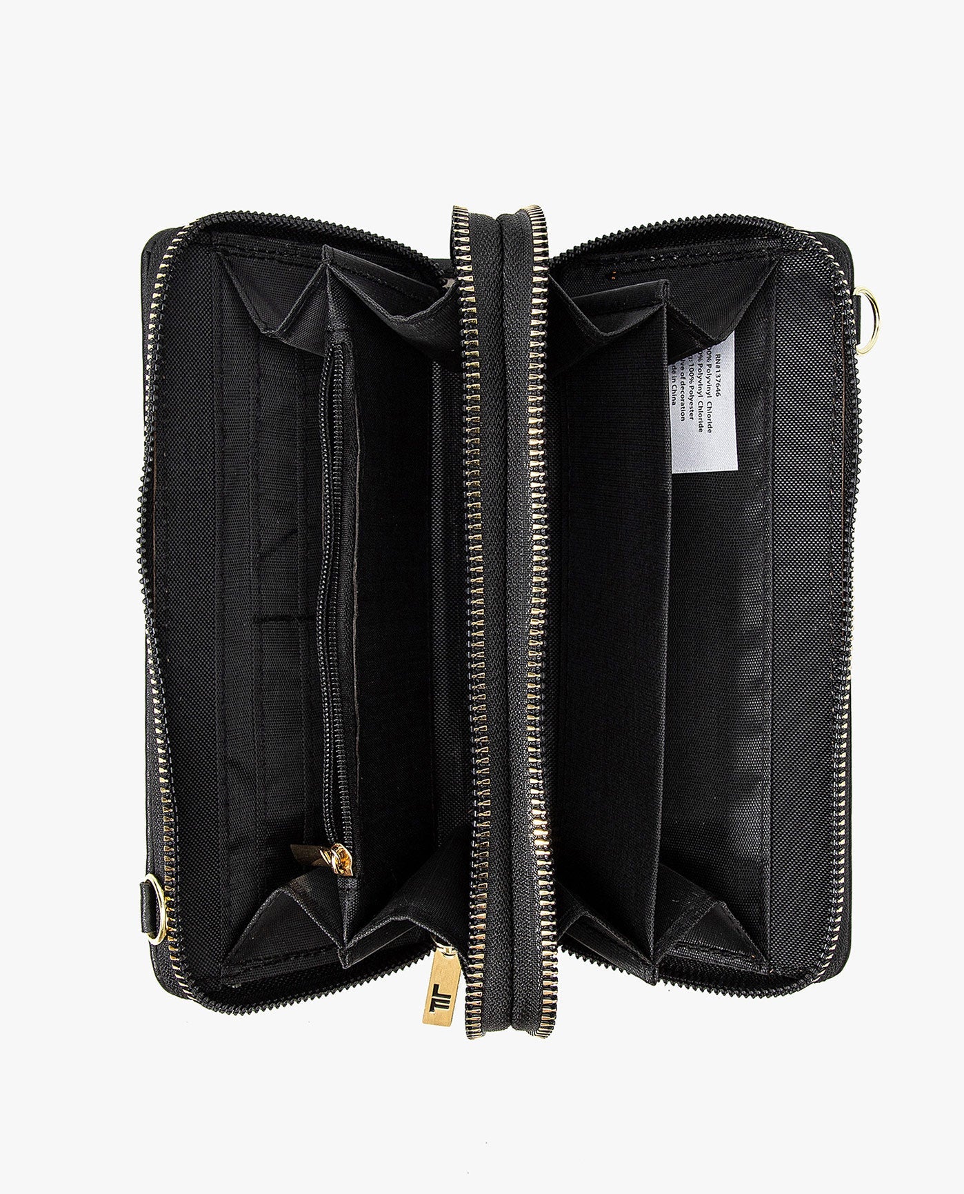 INSIDE VIEW OF DIANA PEBBLE DOUBLE ZIP CROSSBODY BAG AND WALLET COMBO | BLACK
