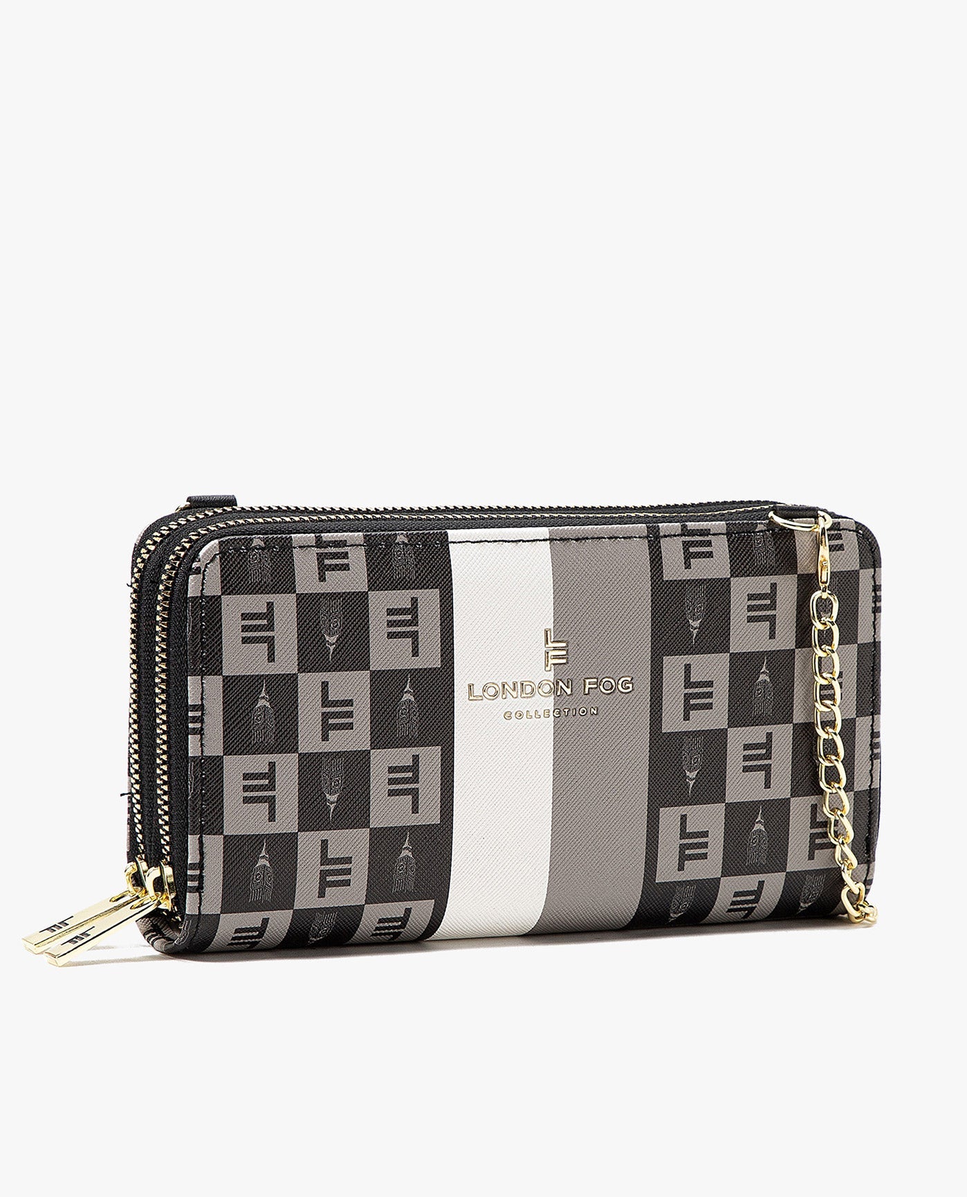 SIDE VIEW OF DIANA SIGNATURE DOUBLE ZIP CROSSBODY BAG AND WALLET COMBO | BLACK