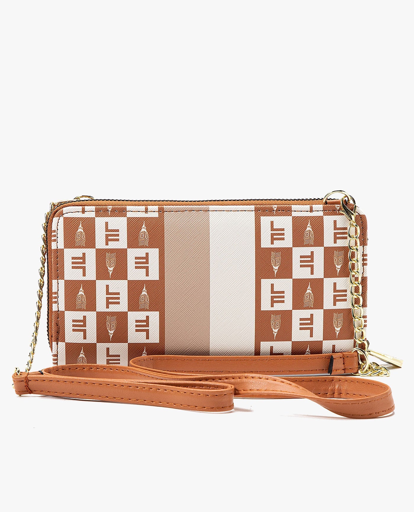 BACK OF DIANA SIGNATURE DOUBLE ZIP CROSSBODY BAG AND WALLET COMBO | CAMEL