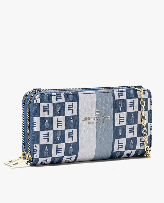 SIDE VIEW OF DIANA SIGNATURE DOUBLE ZIP CROSSBODY BAG AND WALLET COMBO | NAVY