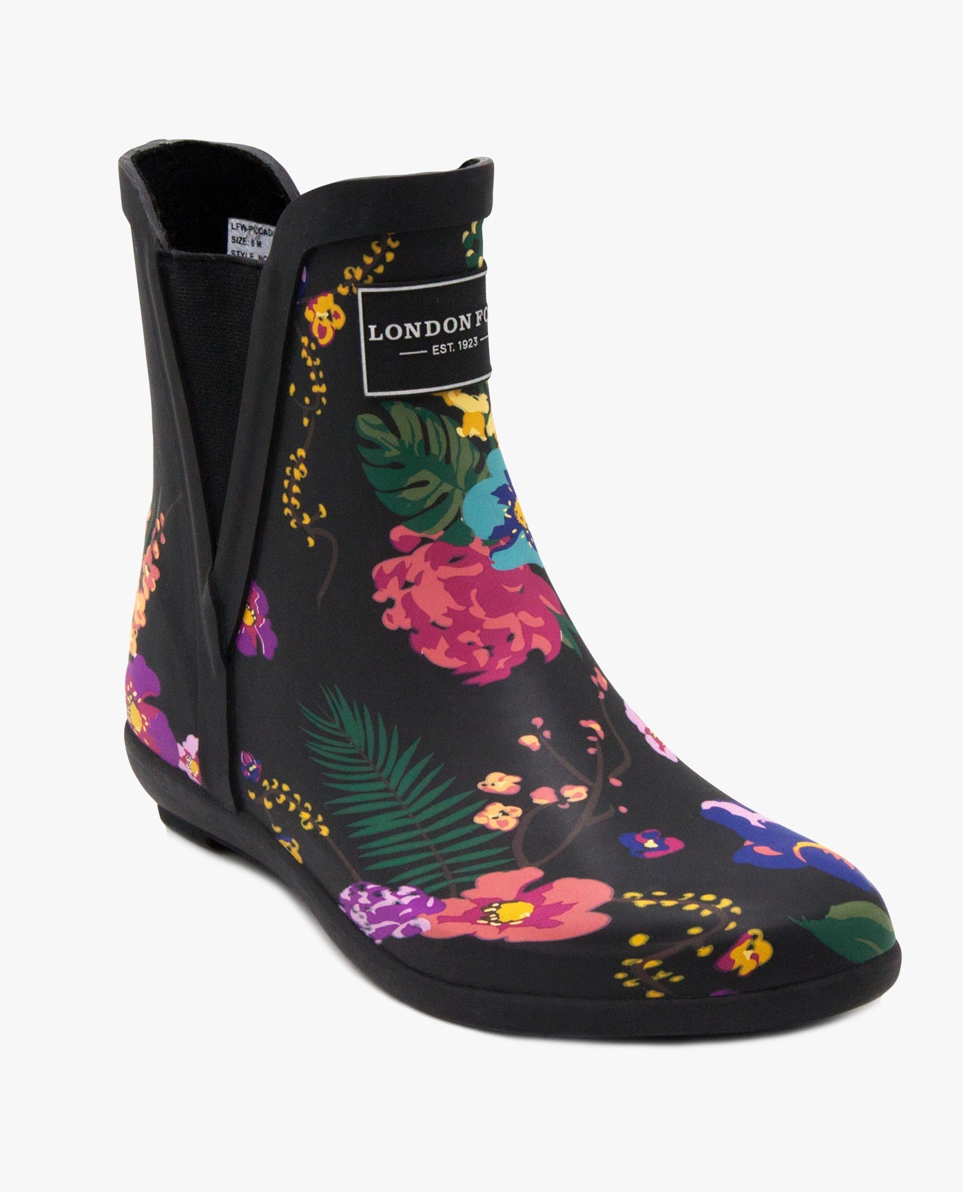 MAIN IMAGE OF WOMENS PICCADILLY ANKLE RAINBOOT | ESO_BLACK MULTI FLORAL_903