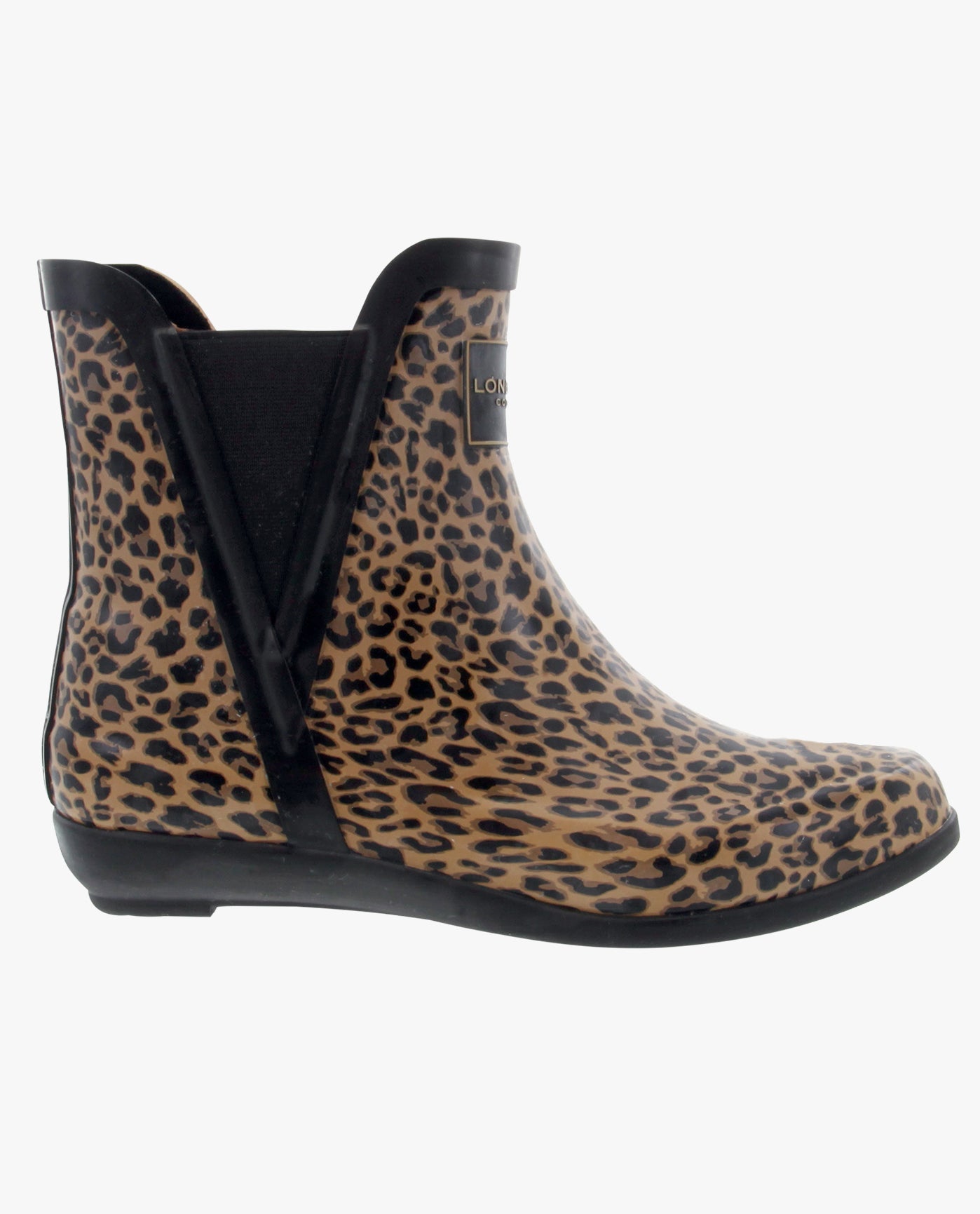 SIDE VIEW  OF WOMENS PICCADILLY ANKLE RAINBOOT | ESO_NEW LEOPARD_204